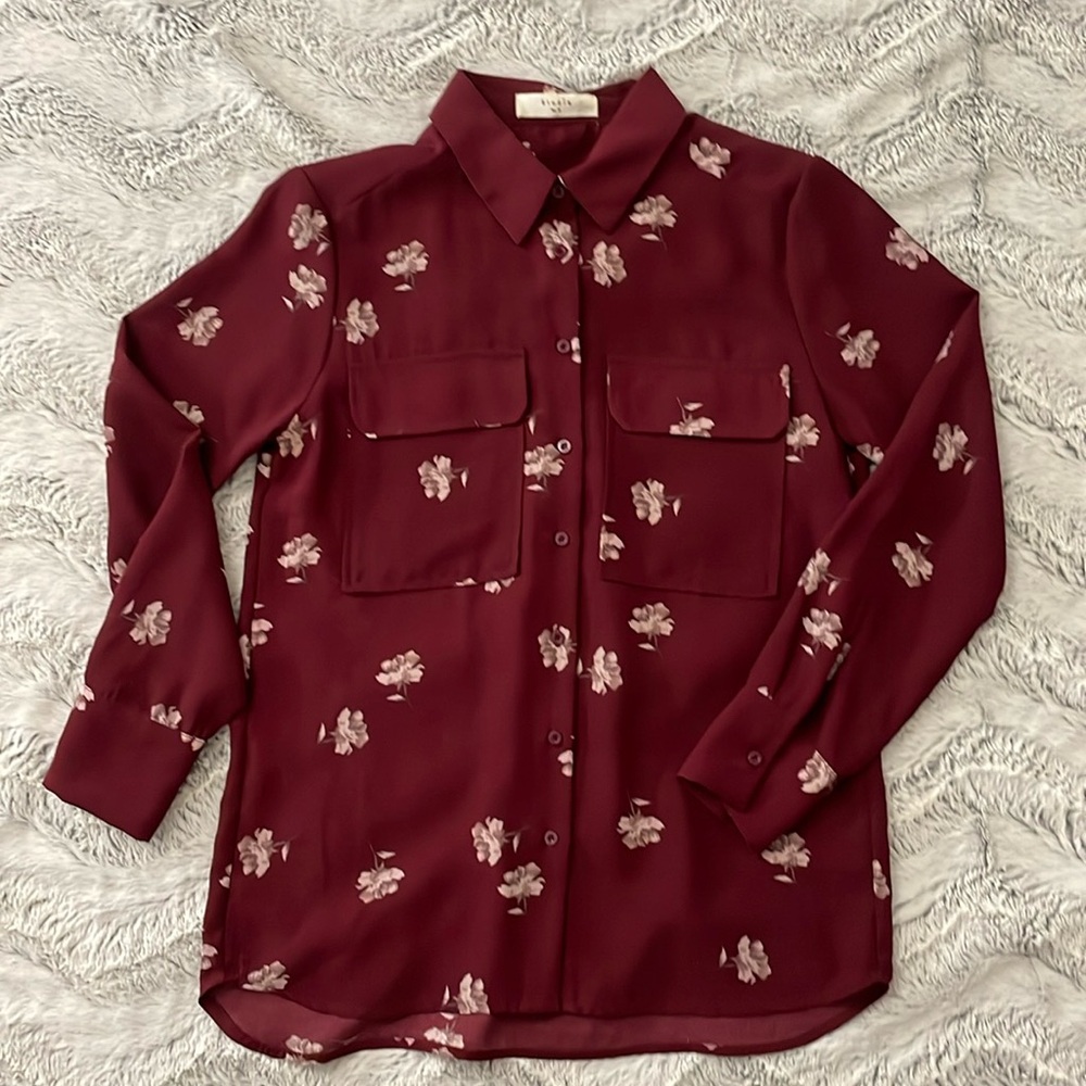 Maroon Floral Blouse by Elodie, Small
